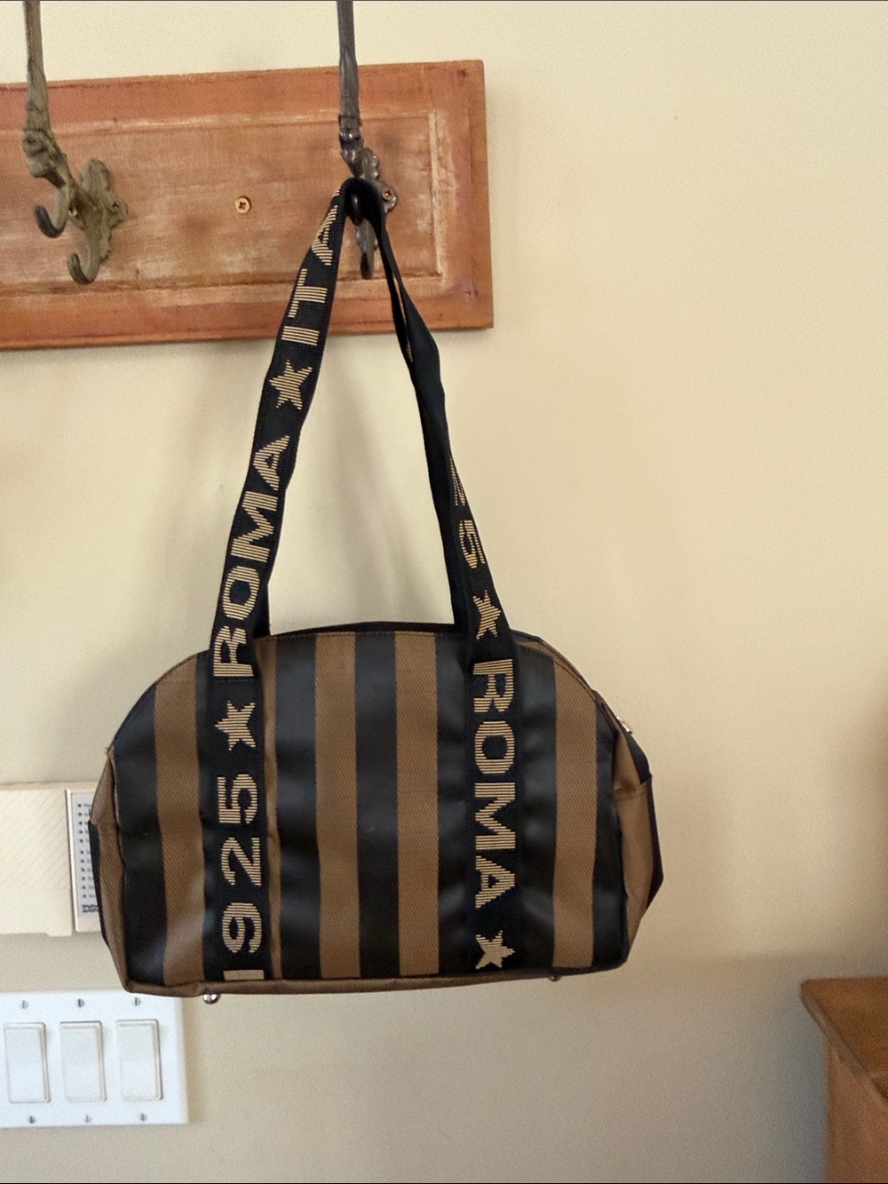 Roma Black & Brown Striped Dome Tote
